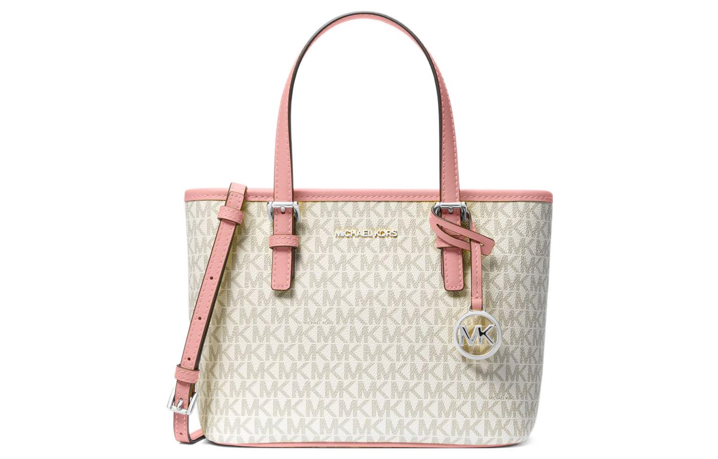 Сумка женская MICHAEL KORS Jet Set Canvas Tote белая и розовая