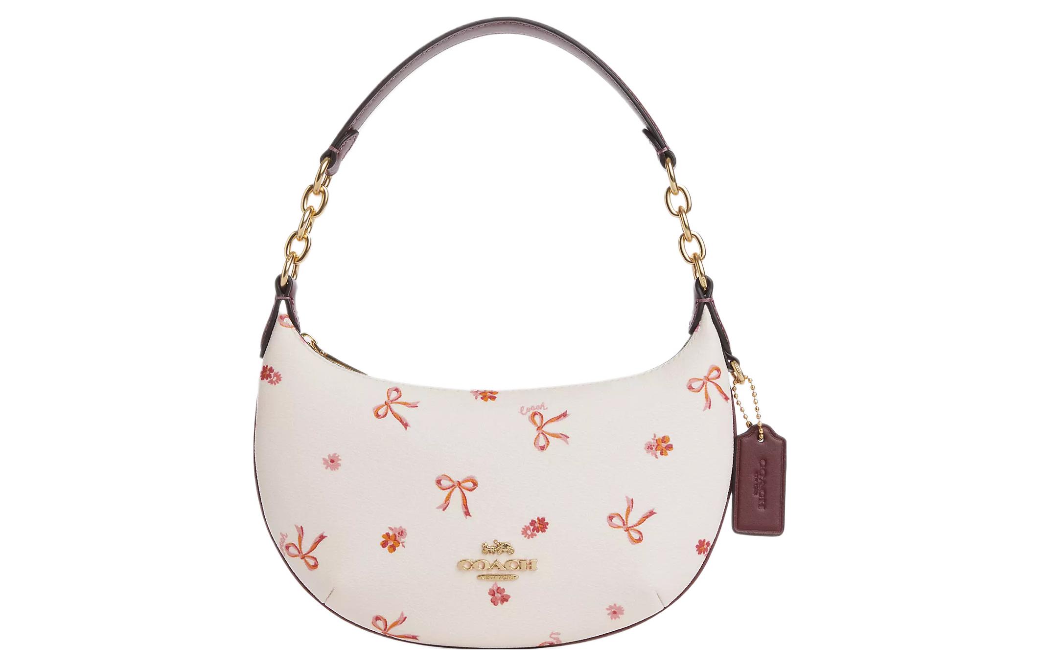 Сумка женская COACH Payton Canvas With Leather Crescent Bag Chalk & Burgundy Multicolor, Basic Set (Bag+Dust Bag) EU