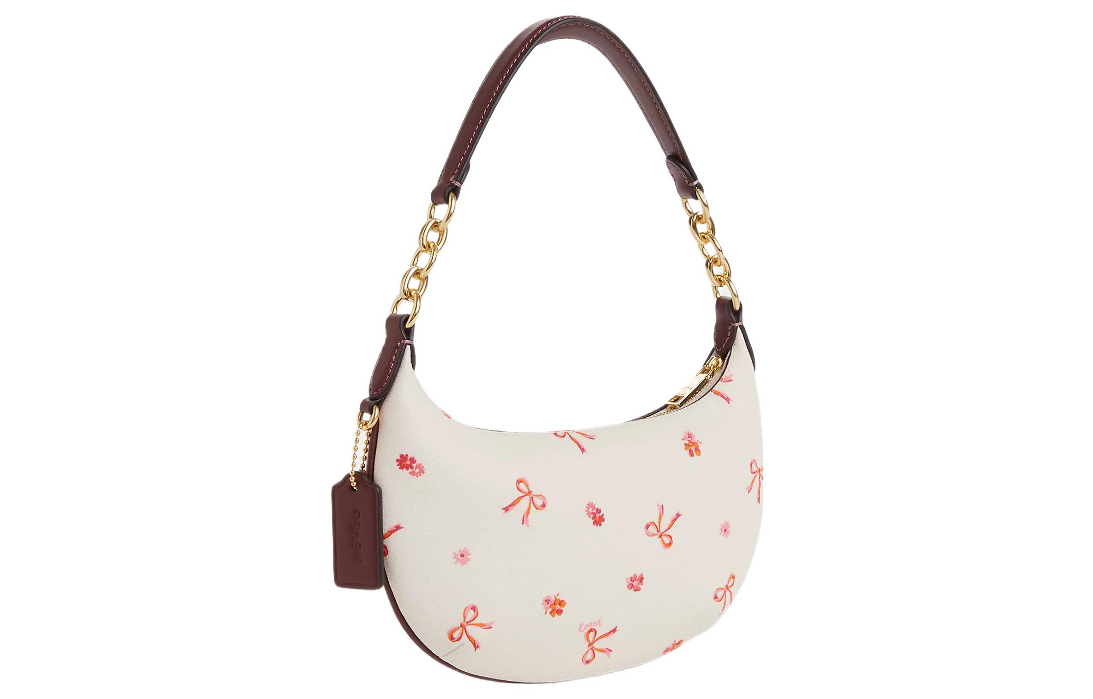 Сумка женская COACH Payton Canvas With Leather Crescent Bag Chalk & Burgundy Multicolor, Basic Set (Bag+Dust Bag) EU