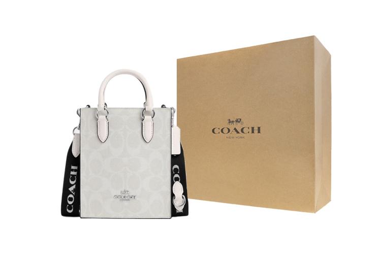Сумка женская COACH Canvas With Leather Mini белая, Gift Box Set (Basic Set+Yellow Box) EU