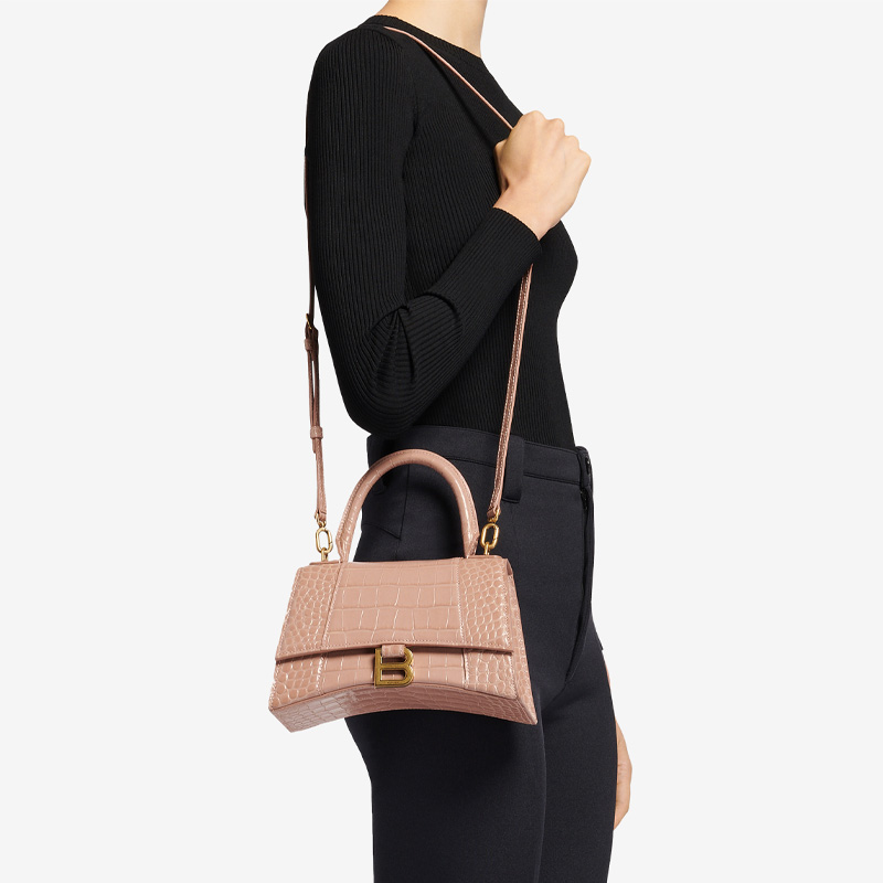 Сумка женская Balenciaga Hourglass Top Handle Bag Small бежевого цвета