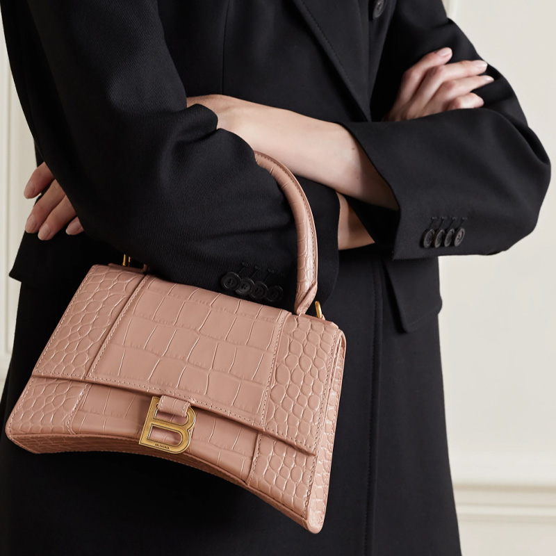 Сумка женская Balenciaga Hourglass Top Handle Bag Small бежевого цвета