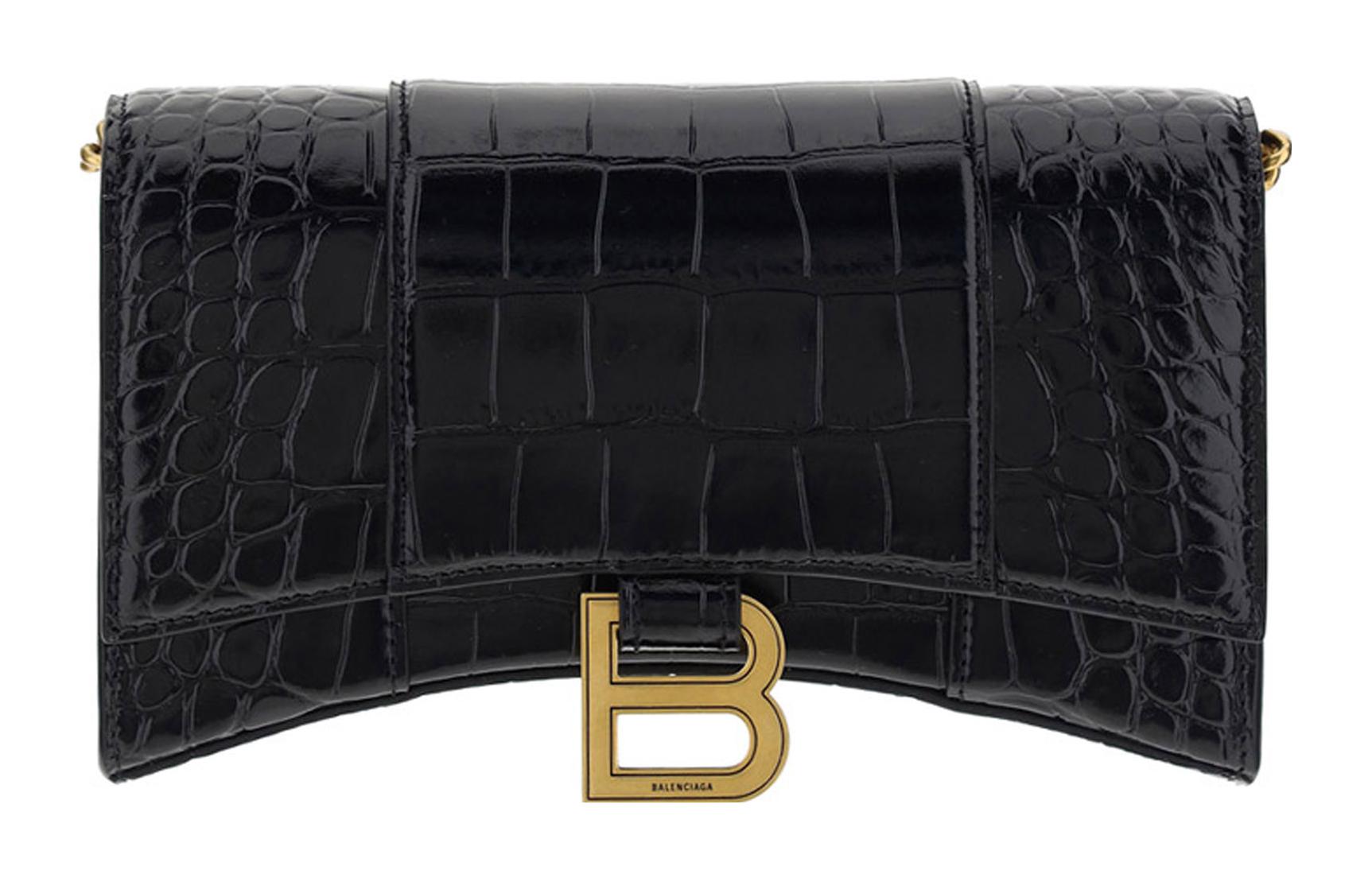 Женская сумка Balenciaga Wallet on Chain черная-золотая