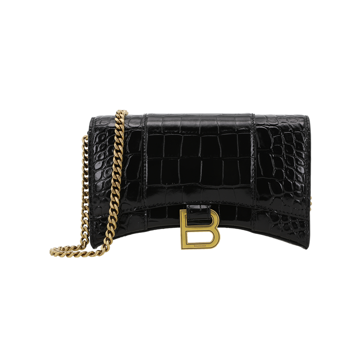 Женская сумка Balenciaga Wallet on Chain черная-золотая