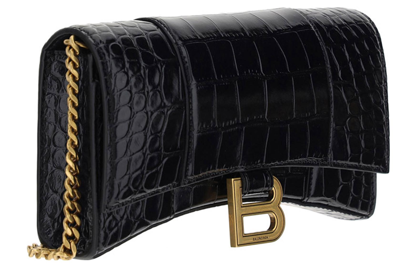 Женская сумка Balenciaga Wallet on Chain черная-золотая