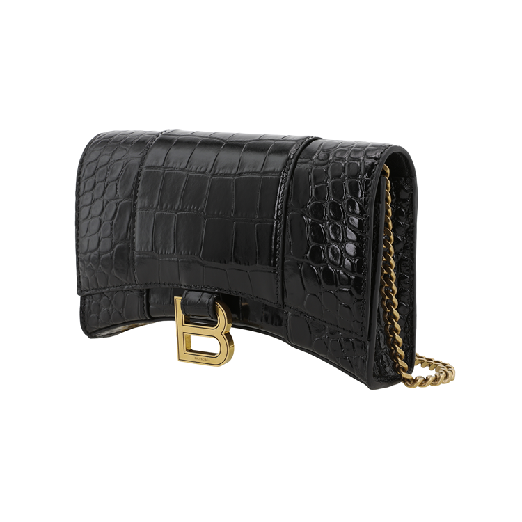Женская сумка Balenciaga Wallet on Chain черная-золотая
