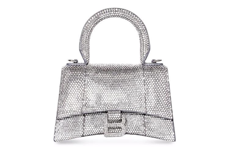 Женская сумка Balenciaga Rhinestone Hourglass Bag серебристая