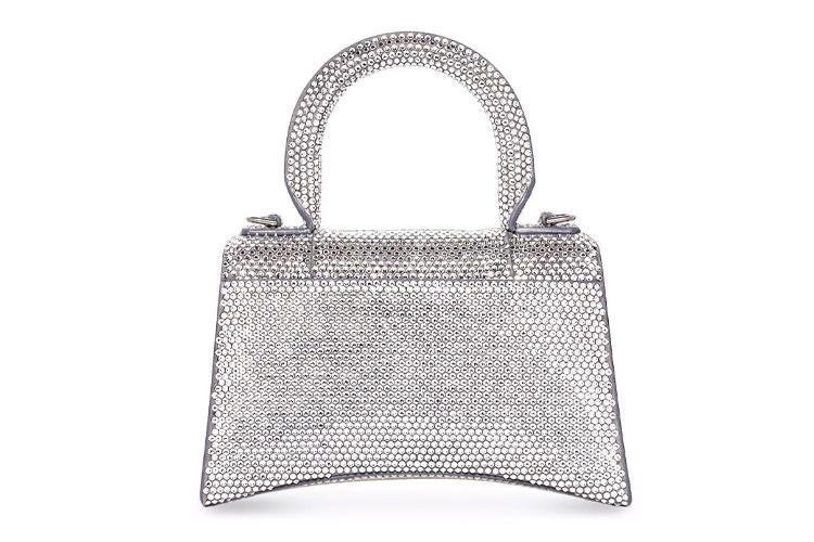 Женская сумка Balenciaga Rhinestone Hourglass Bag серебристая