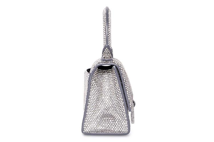 Женская сумка Balenciaga Rhinestone Hourglass Bag серебристая