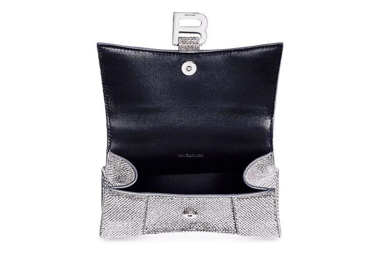 Женская сумка Balenciaga Rhinestone Hourglass Bag серебристая