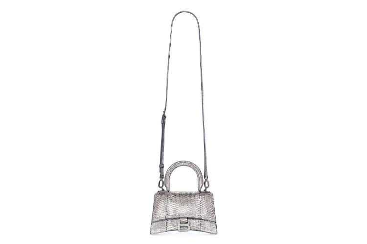 Женская сумка Balenciaga Rhinestone Hourglass Bag серебристая