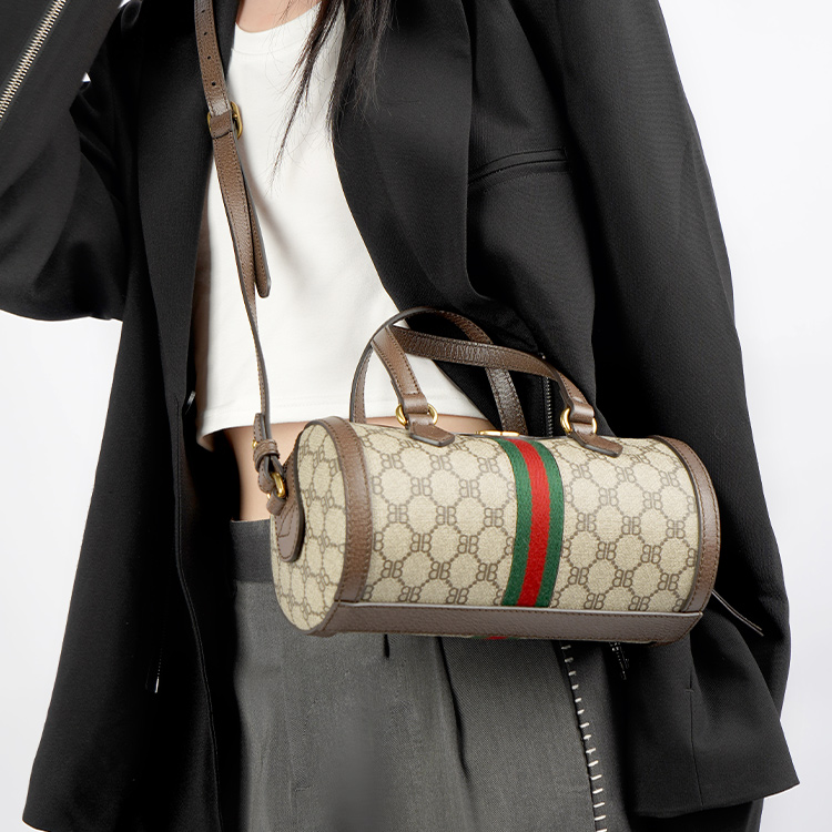 Бостонская сумка женская GUCCI X Balenciaga The Hacker Project бежево-коричневая