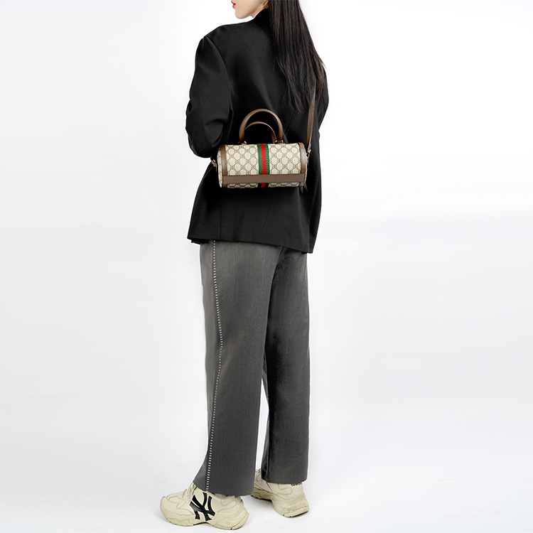 Бостонская сумка женская GUCCI X Balenciaga The Hacker Project бежево-коричневая