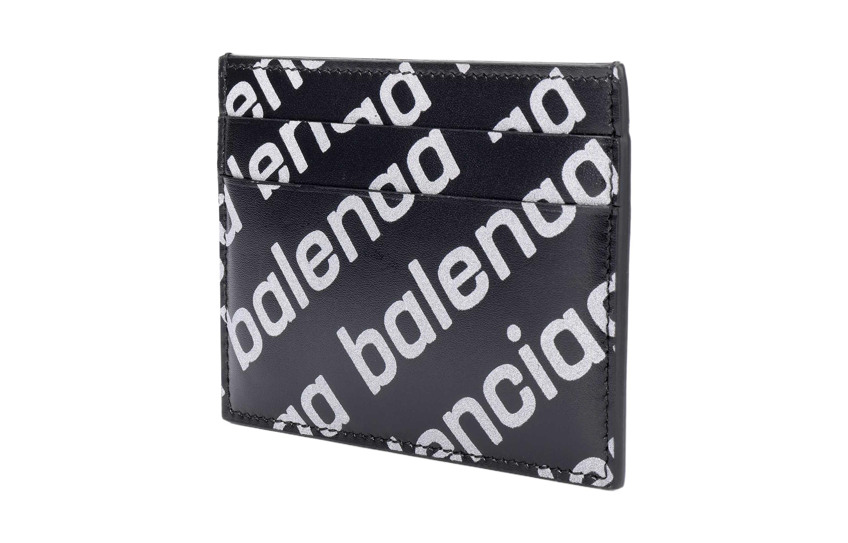 Кошелек мужской Balenciaga Allover Logo Print черно-серебристый