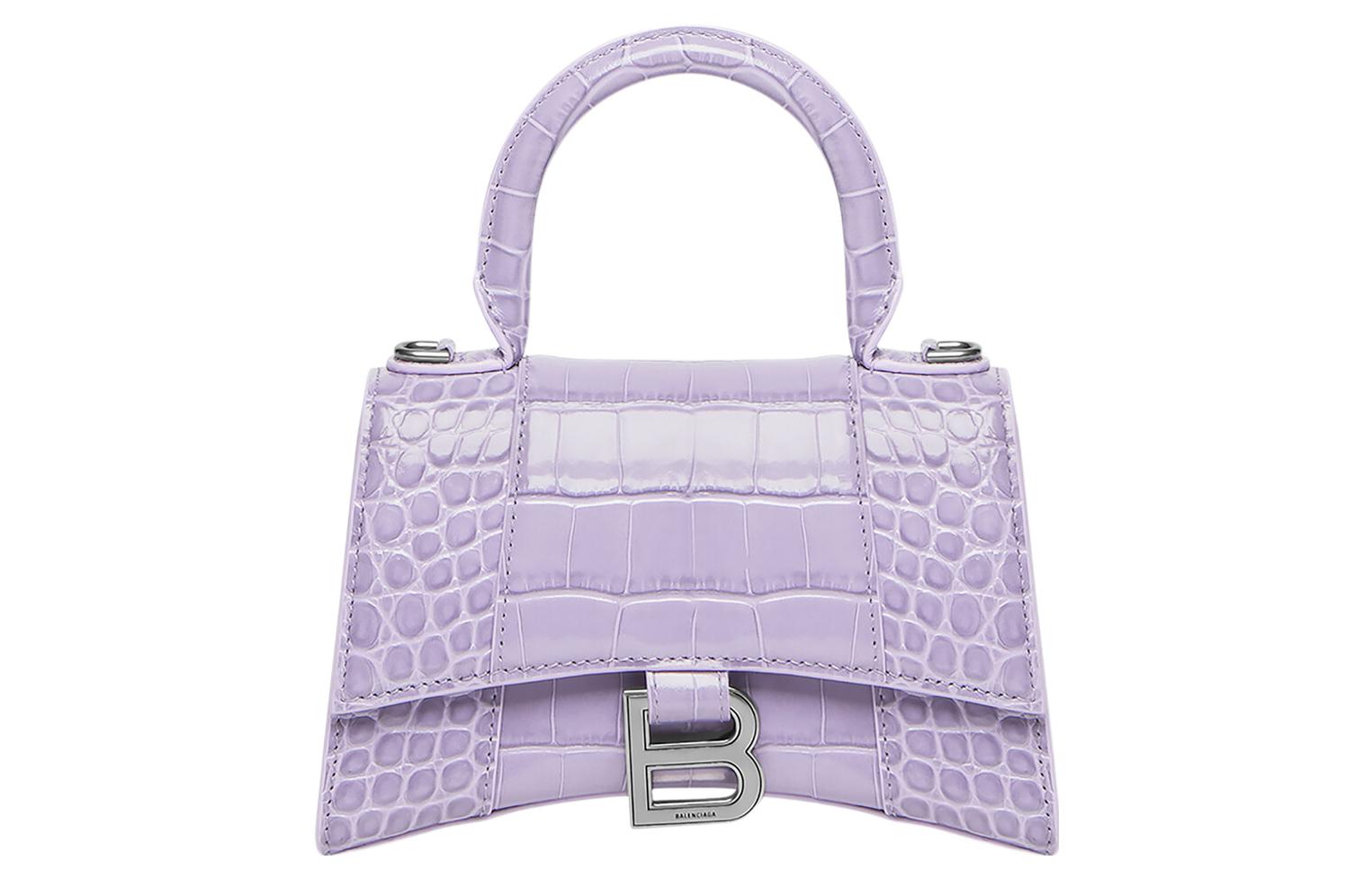 Сумка женская Balenciaga Hourglass Top Handle XS, лиловая
