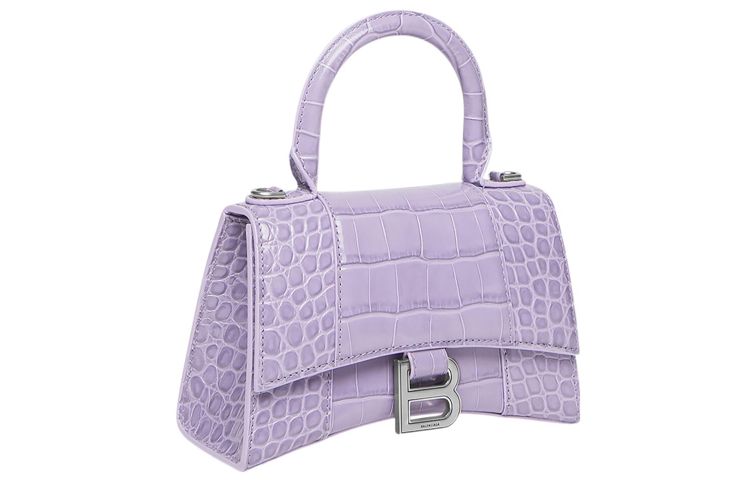 Сумка женская Balenciaga Hourglass Top Handle XS, лиловая