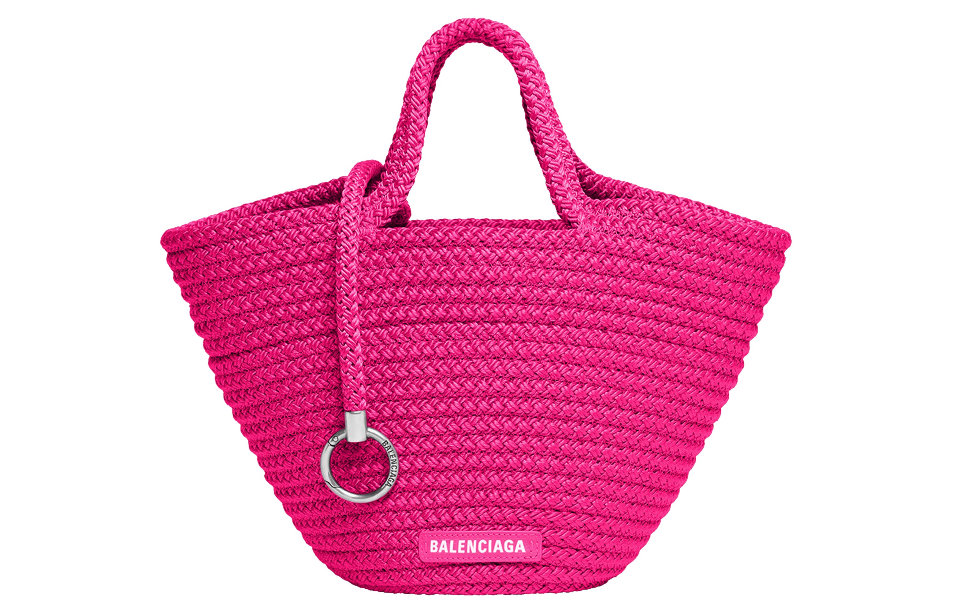 Сумка женская Balenciaga Ibiza Logo Patch Basket Bag, pink-silver