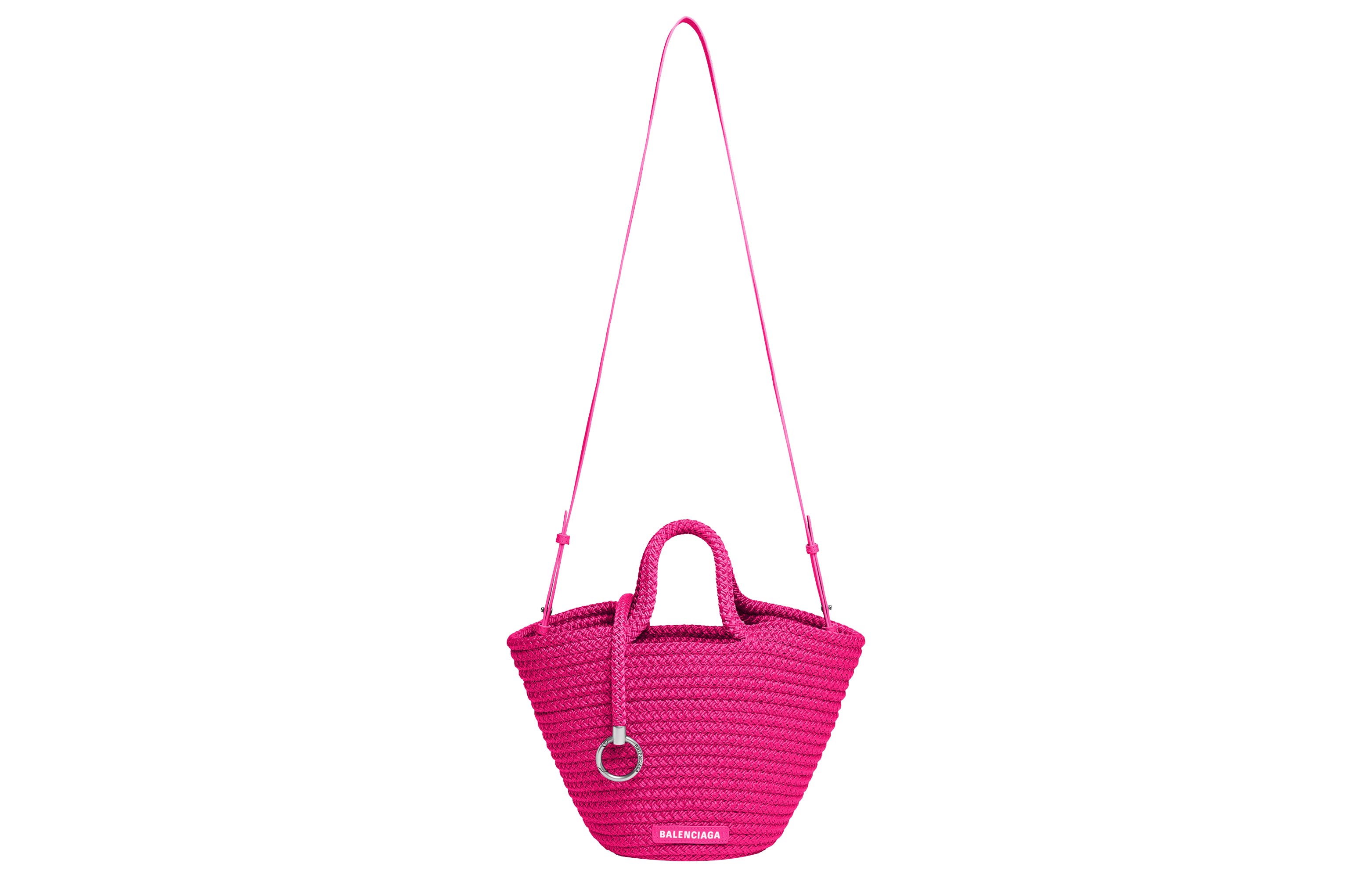 Сумка женская Balenciaga Ibiza Logo Patch Basket Bag, pink-silver