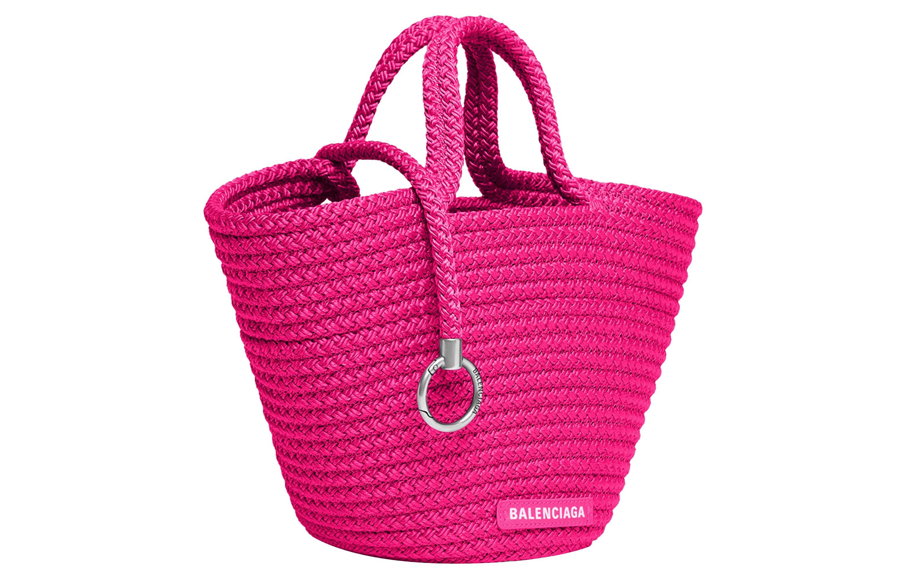 Сумка женская Balenciaga Ibiza Logo Patch Basket Bag, pink-silver