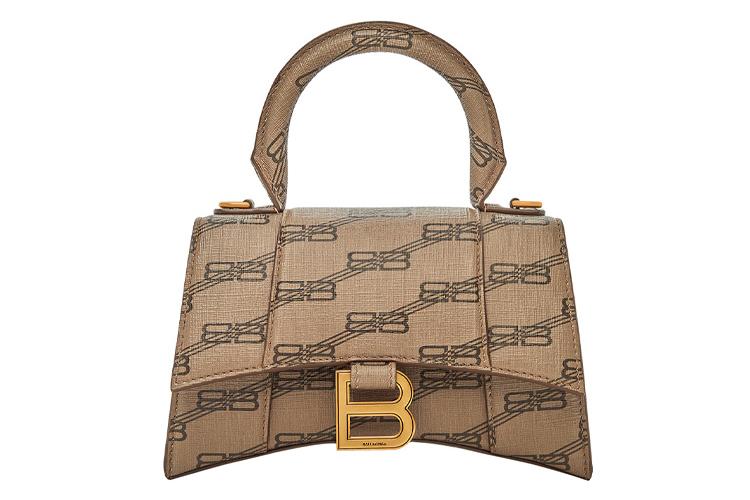 Сумка женская Balenciaga Hourglass XS BB Monogram бежево-коричневая