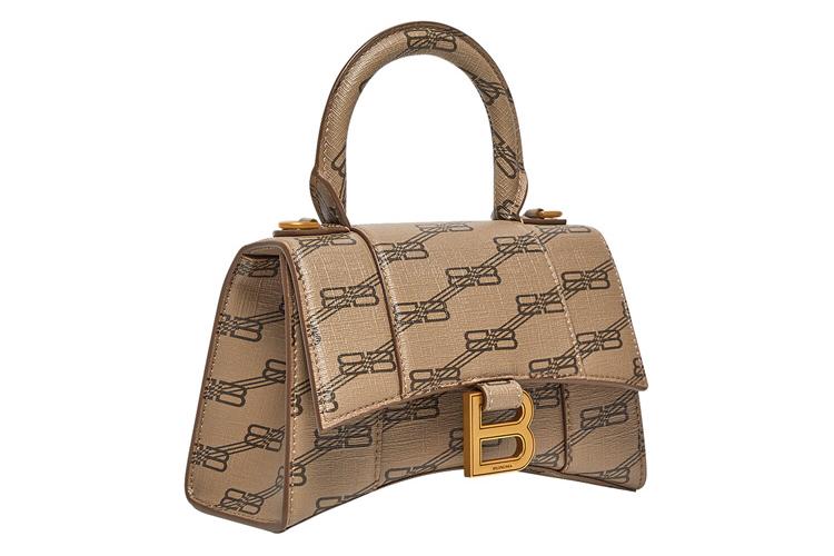 Сумка женская Balenciaga Hourglass XS BB Monogram бежево-коричневая