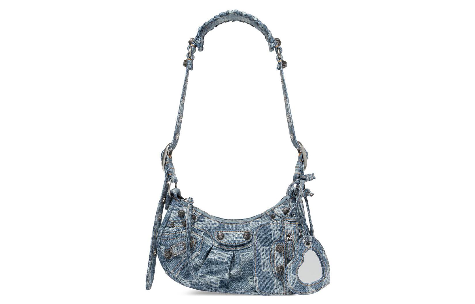 Сумка женская Balenciaga Le Cagole XS BB Monogram синий/обесцвеченный деним