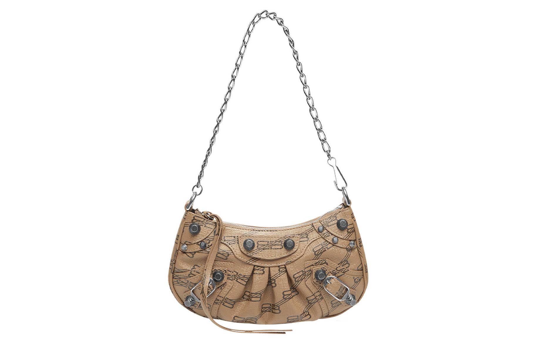 Женская сумка Balenciaga Le Cagole Mini Bag With Chain бежево-коричневая