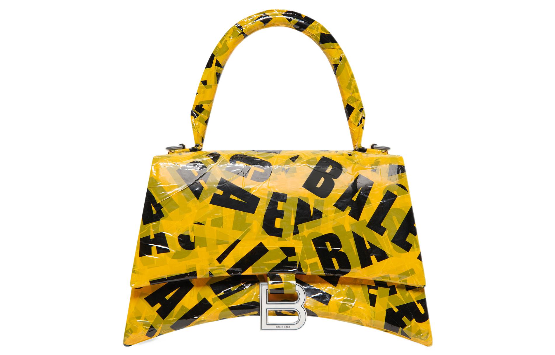 Сумка женская Balenciaga Hourglass Top Handle Small Tape желтая