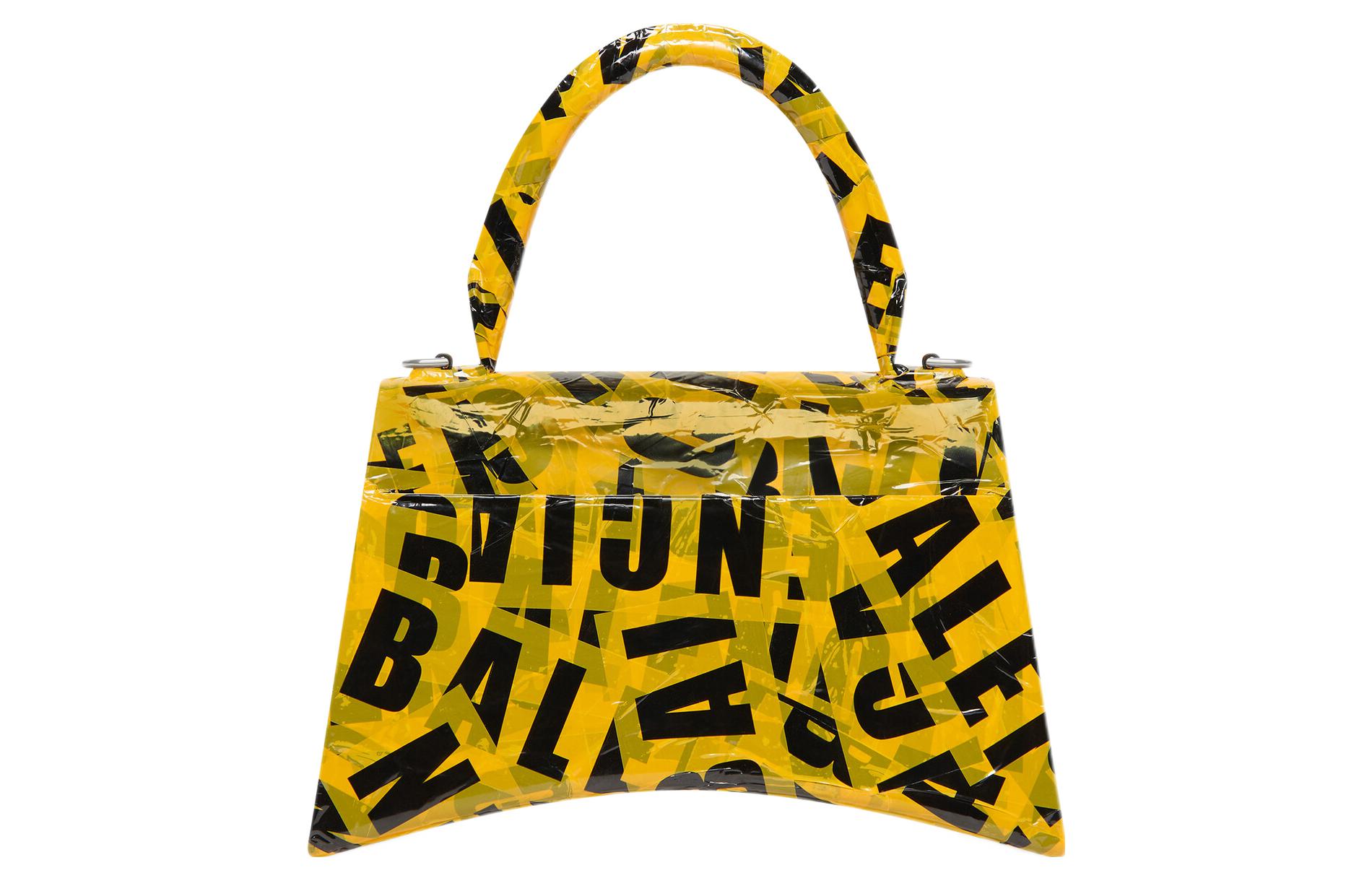 Сумка женская Balenciaga Hourglass Top Handle Small Tape желтая