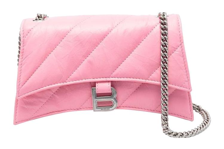 Сумка женская Balenciaga Crush Chained Wallet розовая-серебристая