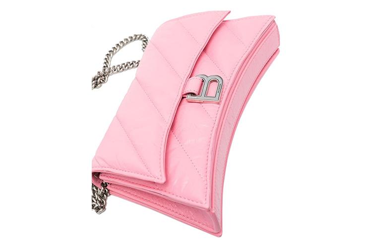 Сумка женская Balenciaga Crush Chained Wallet розовая-серебристая