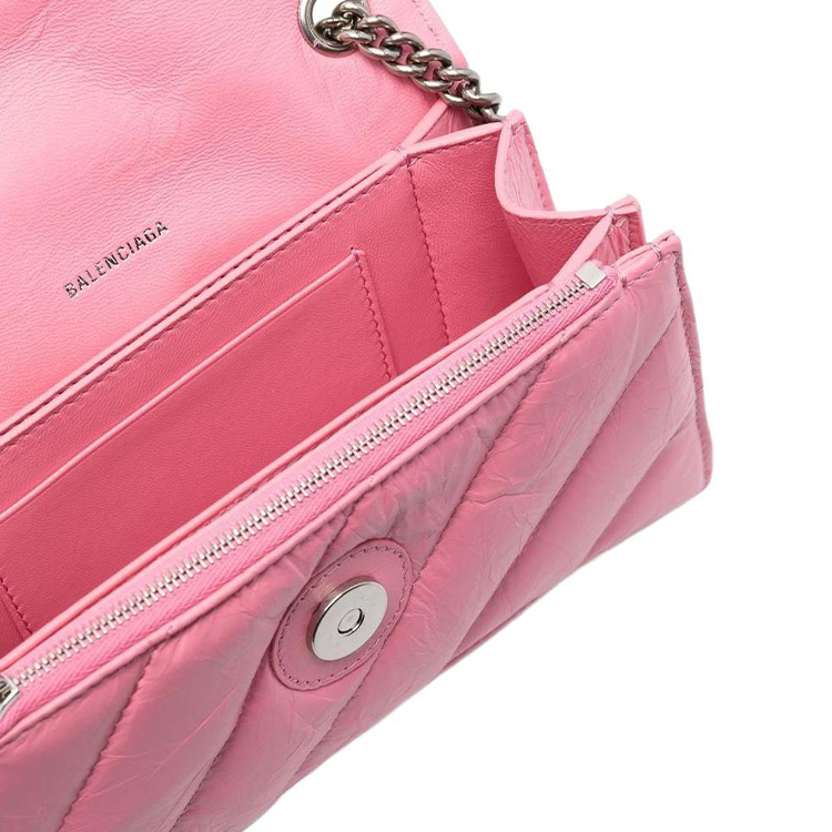 Сумка женская Balenciaga Crush Chained Wallet розовая-серебристая
