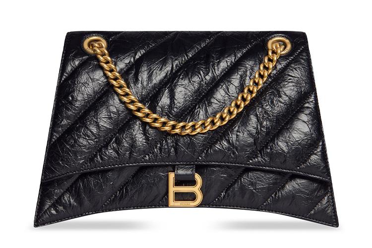 Сумка женская Balenciaga Crush Medium Shoulder Bag черная-золотая