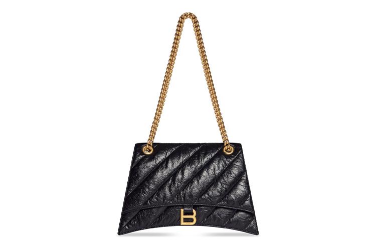 Сумка женская Balenciaga Crush Medium Shoulder Bag черная-золотая