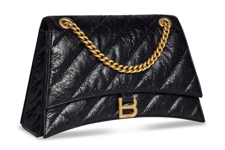 Сумка женская Balenciaga Crush Medium Shoulder Bag черная-золотая