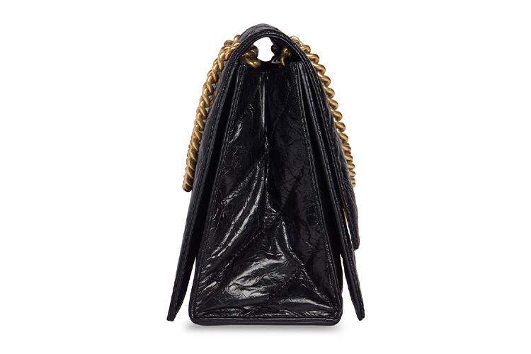 Сумка женская Balenciaga Crush Medium Shoulder Bag черная-золотая