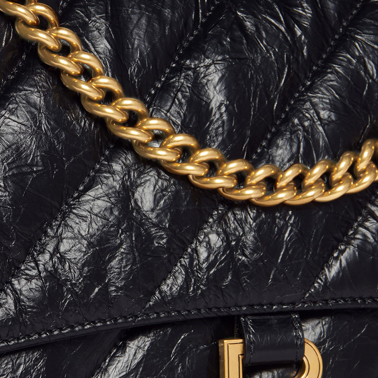 Сумка женская Balenciaga Crush Medium Shoulder Bag черная-золотая