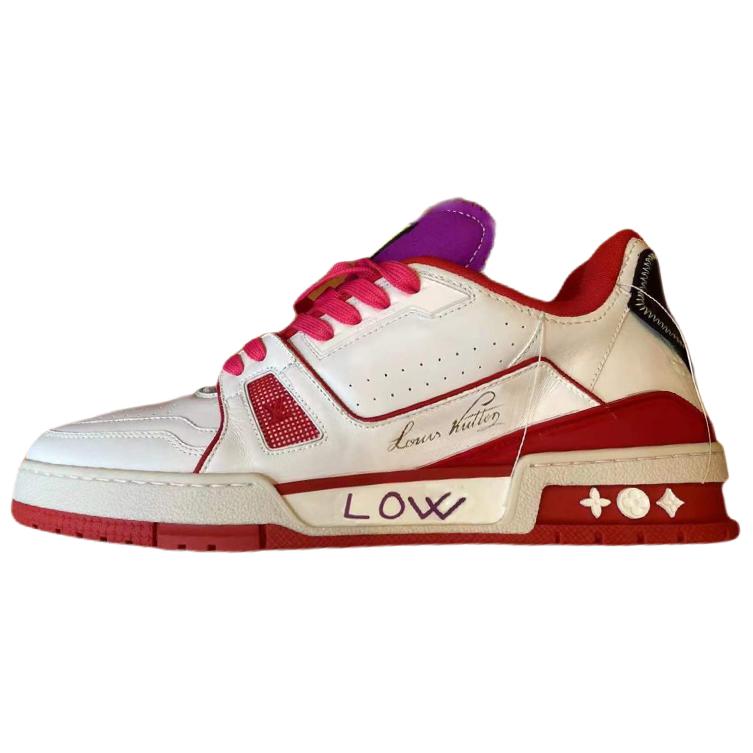 Кеды мужские LOUIS VUITTON Trainer Upcycling Sneakers белые, красные, пурпурные
