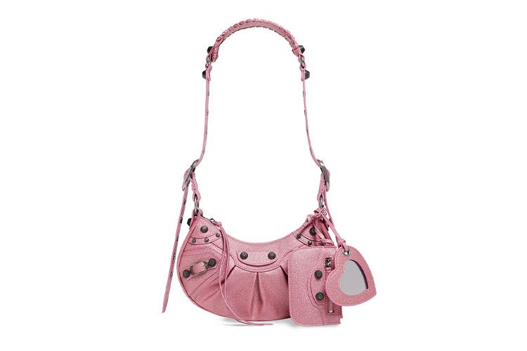 Сумка женская Balenciaga Le Cagole Xs Glitter Shoulder Bag, pink