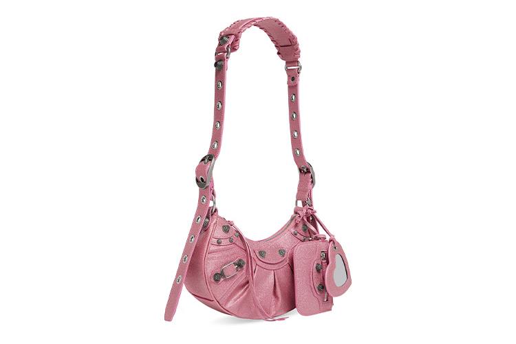 Сумка женская Balenciaga Le Cagole Xs Glitter Shoulder Bag, pink