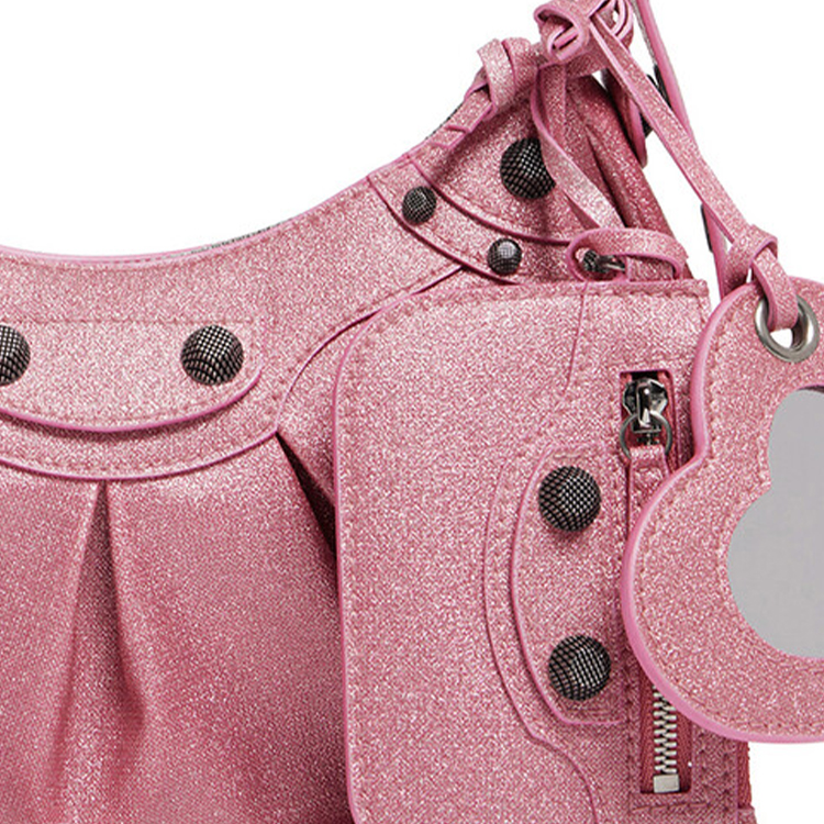Сумка женская Balenciaga Le Cagole Xs Glitter Shoulder Bag, pink