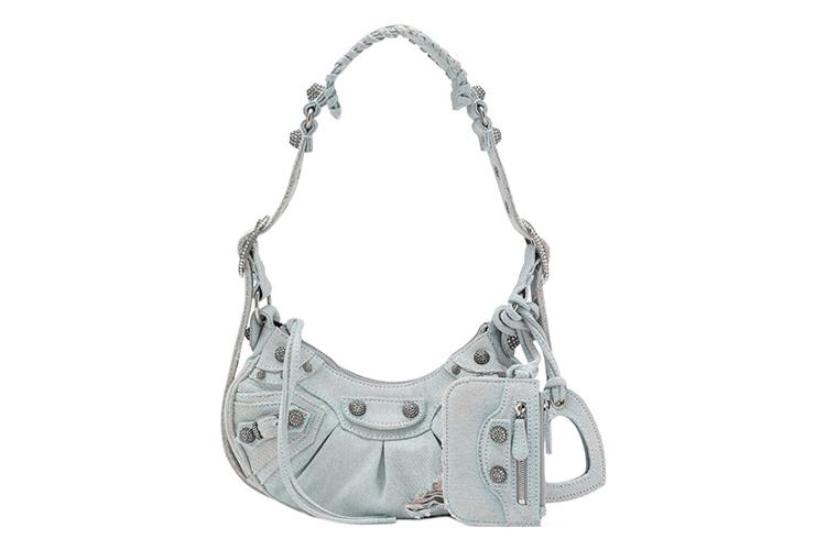Сумка женская Balenciaga Le Cagole XS Rhinestones светло-голубая