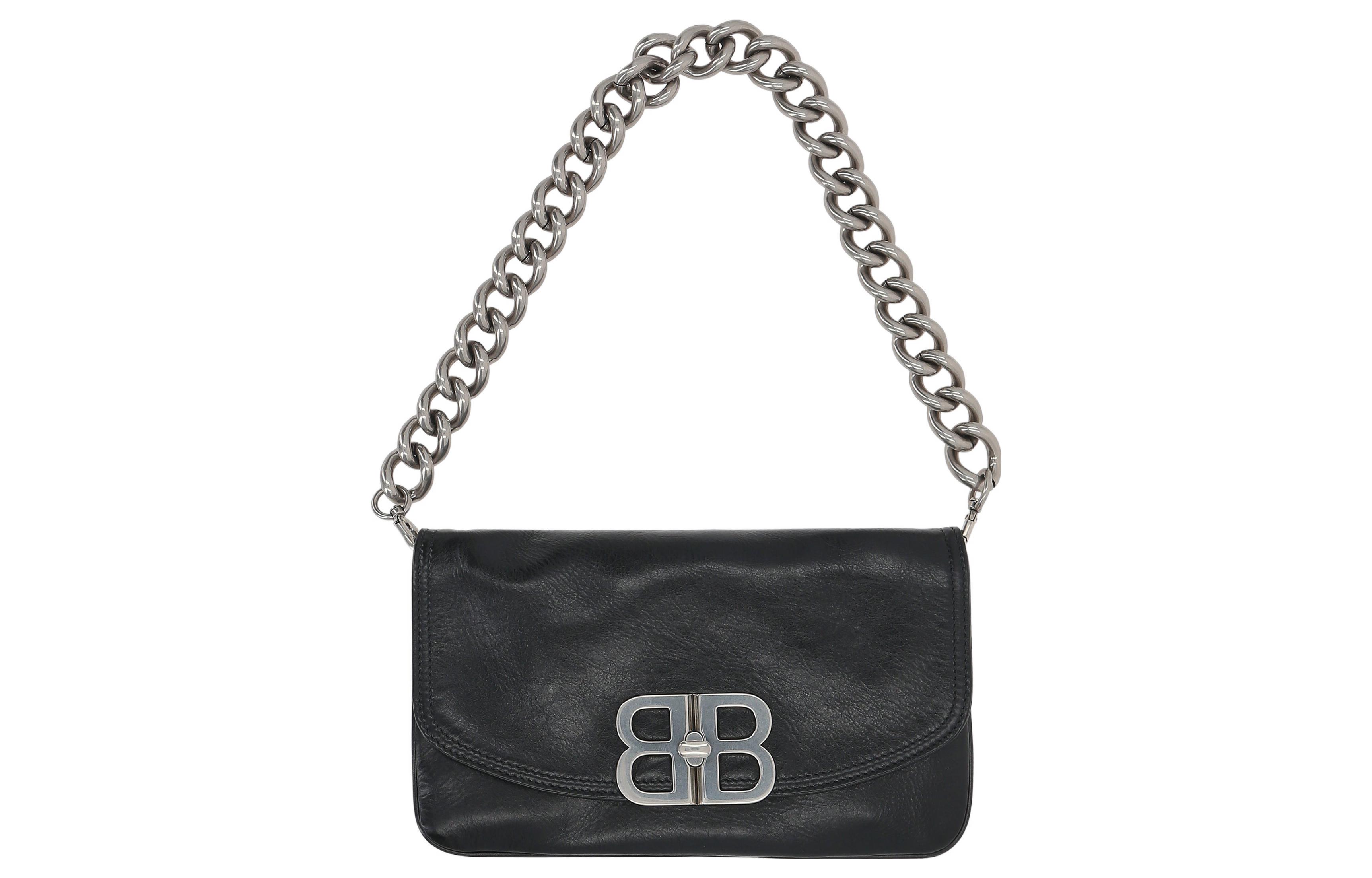 Сумка женская Balenciaga Flap Bb Soft Medium черная-серебристая