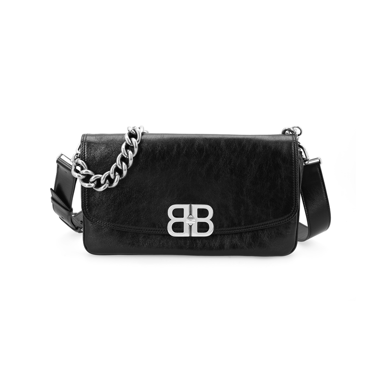 Сумка женская Balenciaga Flap Bb Soft Medium черная-серебристая