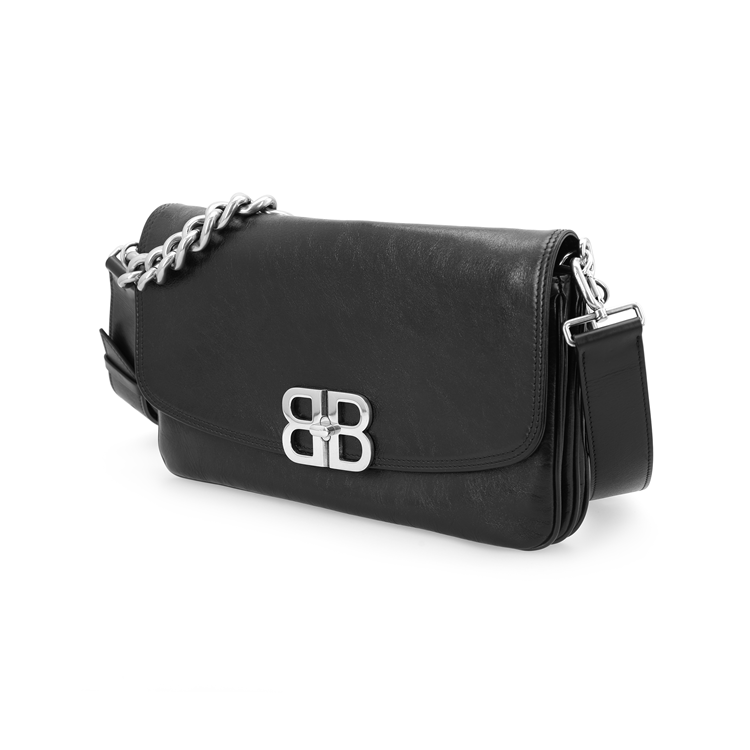 Сумка женская Balenciaga Flap Bb Soft Medium черная-серебристая