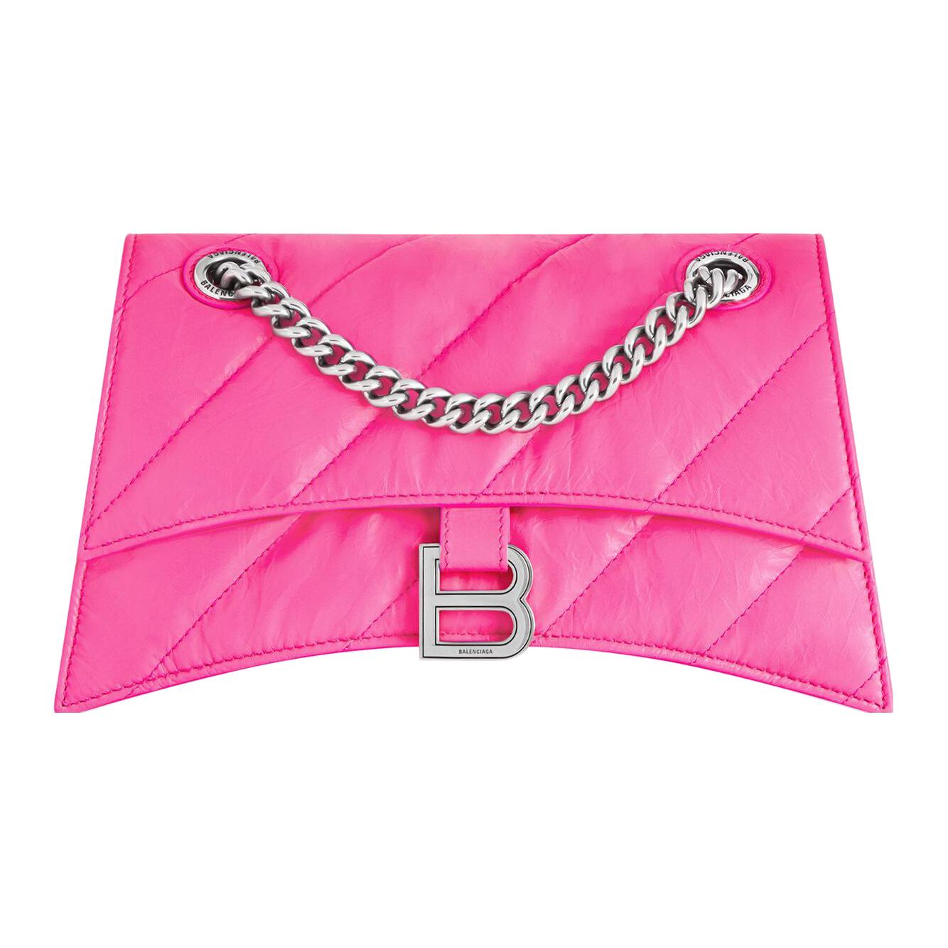 Сумка женская Balenciaga Small Crush стеганая, pink-silver