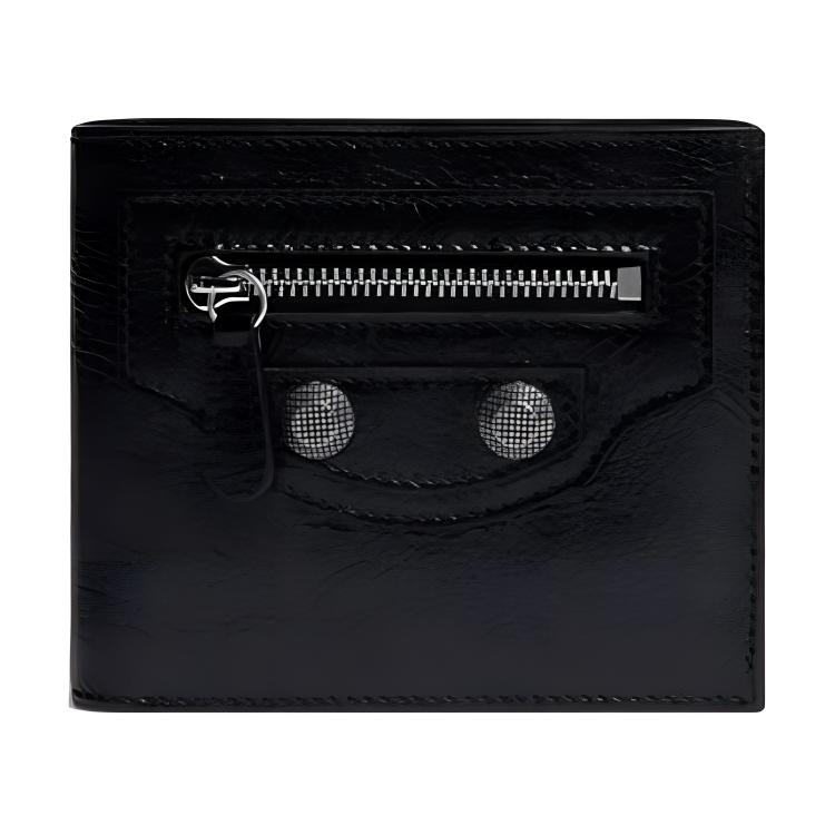 Кошелек мужской Balenciaga Le Cagole Squared Open Fold черный-серебристый