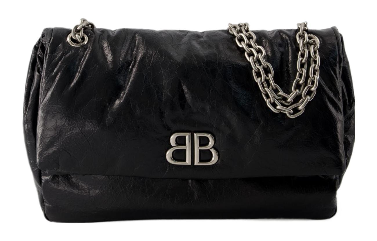 Сумка женская Balenciaga Monaco Chain черная-серебристая