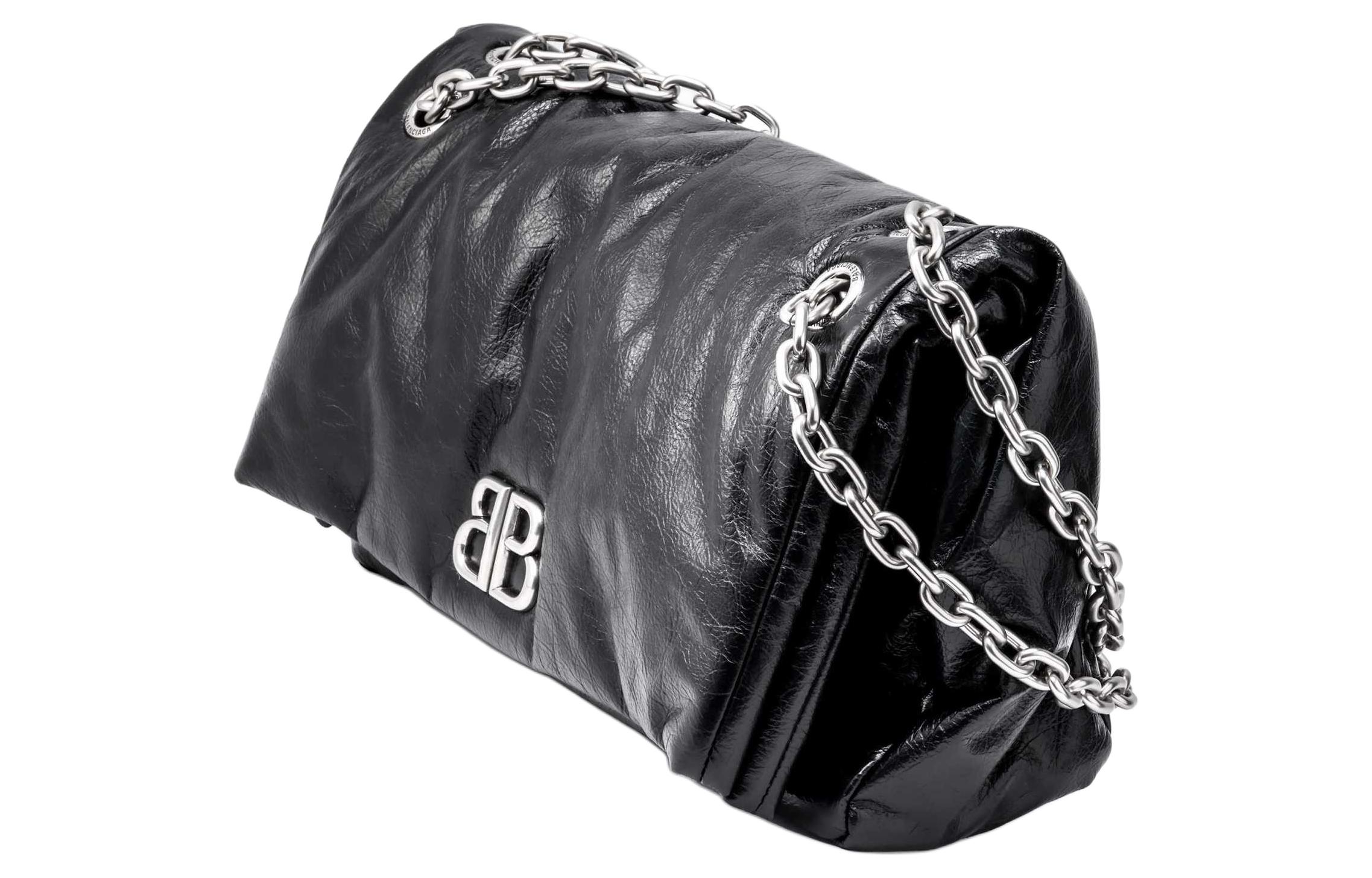 Сумка женская Balenciaga Monaco Chain черная-серебристая