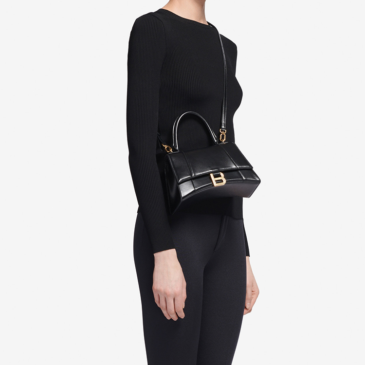 Сумка женская Balenciaga Hourglass Small Top Handle черная-золотая